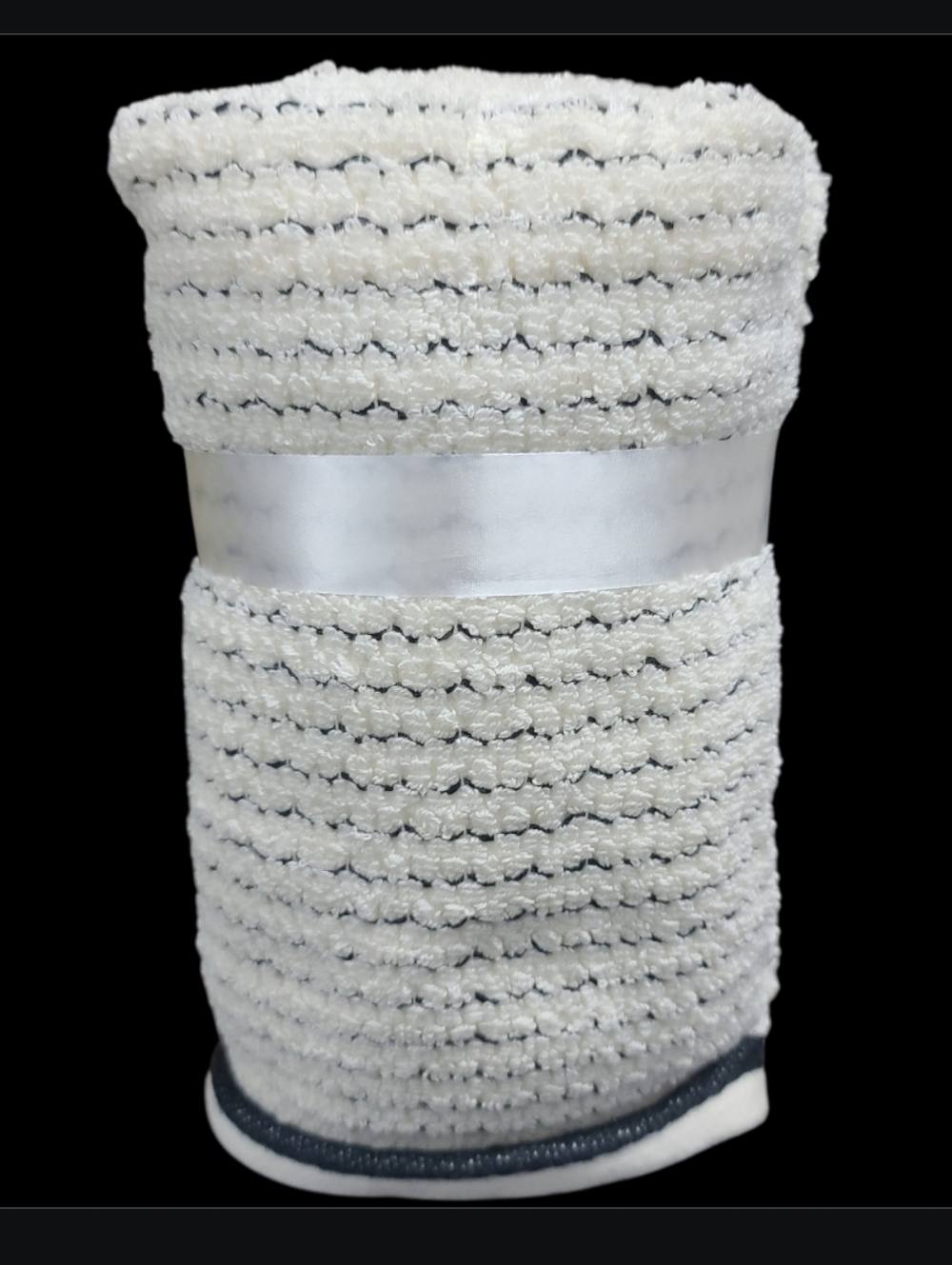 2 Rachel Zoe Cream & Black Micro Stripe Cotton Hand Towel Set New - Picture 4 of 4